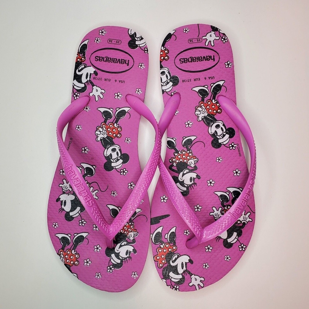 Havaianas Slim Disney Minnie Mouse‎ Flip Flops Ice Pink Womens Size 6 EUR 37/38